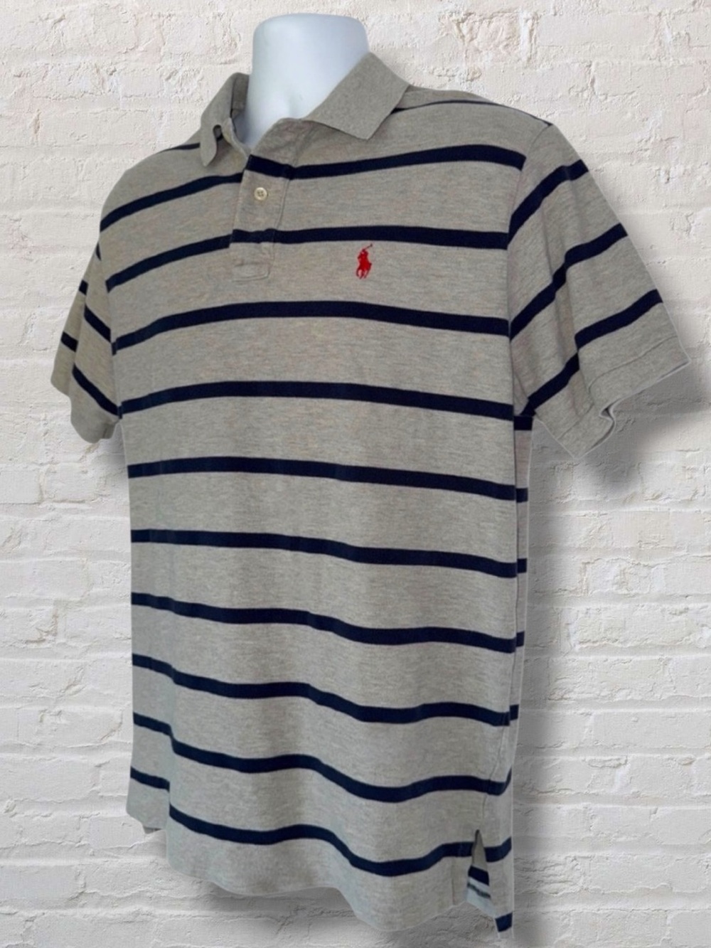 Vintage Y2K Polo Ralph Lauren Striped Polo Shirt Gray Navy Red Pony Size Large